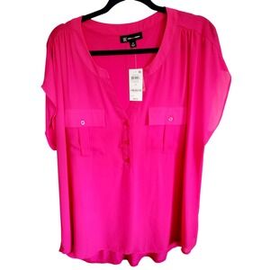 INC 2X International Concepts Women's Heritage Pink Peacock V-Neck Top NWT RV$70